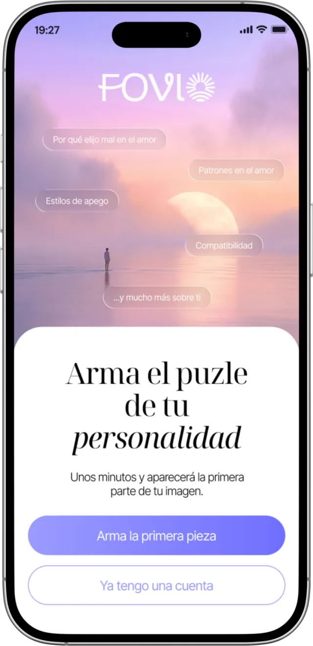 Una pantalla de la app de Fovio: el primer paso para armar el rompecabezas de tu personalidad