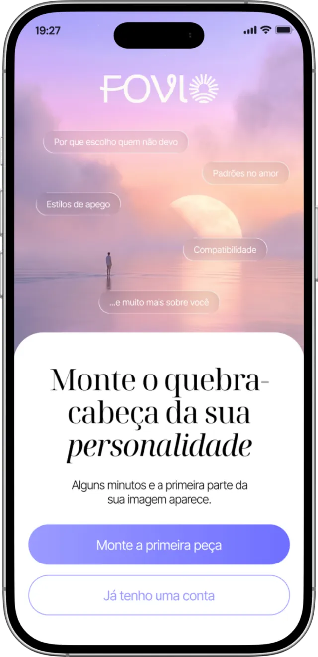 Tela do app do Fovio: o primeiro passo para montar o quebra-cabeça da personalidade